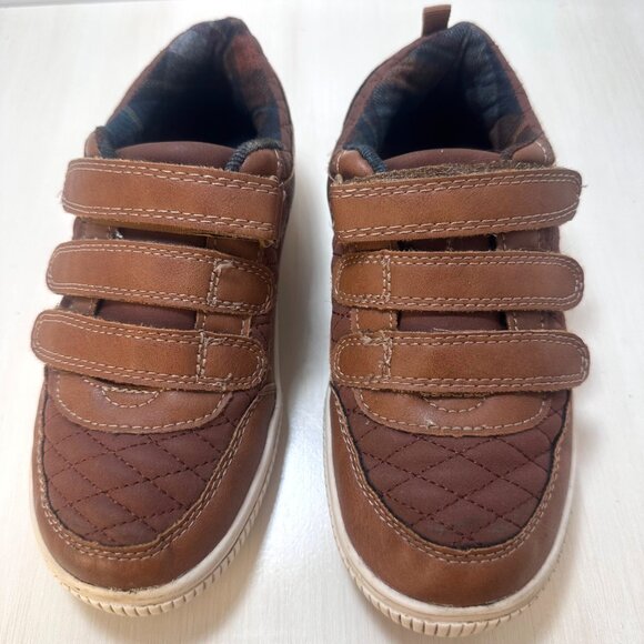 OshKosh BGosh Kids Brown Leather Quilted Sneakers Hook Loops Straps Size1 Plaid - Picture 9 of 10